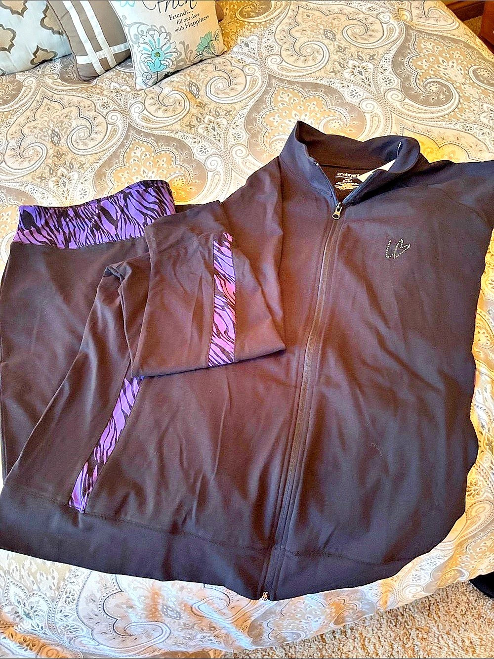 lanebryant Black Purple Animal Print Jacket with matching yoga pants Size 26/28